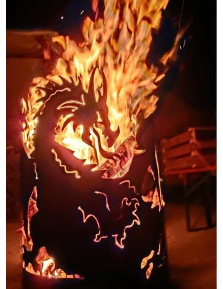 Motiv Feuerkörbe Drachen Feuerschale 60 cm hoch D: 40 cm - Feuerschale für Halloween Party Perfekt für die Halloween Party im Ga