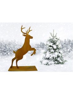 Springender Edelrost  Rehbock auf langer Platte - 115cm hoch