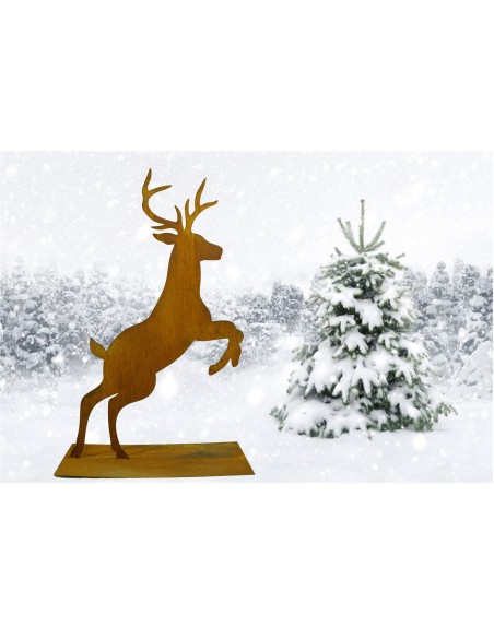 Springender Edelrost  Rehbock auf langer Platte - 115cm hoch