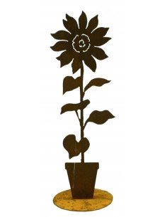 Deko Sonnenblume im Topf auf Platte