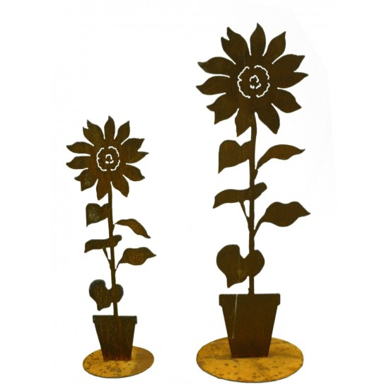 Deko Sonnenblume im Topf auf Platte