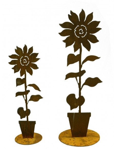 Deko Sonnenblume im Topf auf Platte  Deko Sonnenblume im Topf auf Platte