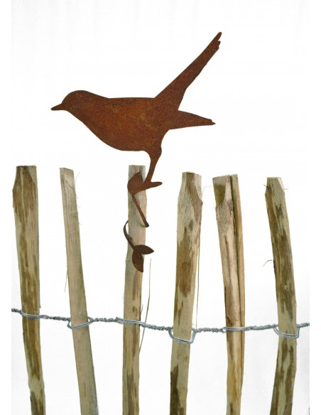 Stehende Amsel auf Zaun montierte Rostdekoration