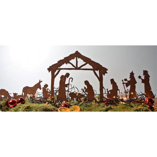 Krippenszene mitte, heilige Familie , eckige Platte