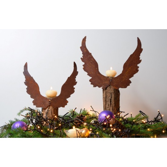 Engelsflügel aus Edelrost mit Loch zum Anbringen an Holz oder Türgestecken