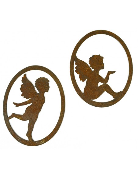 Putten im ovalen Rahmen aus Edelrost, 2er -Set, Höhen 16 cm