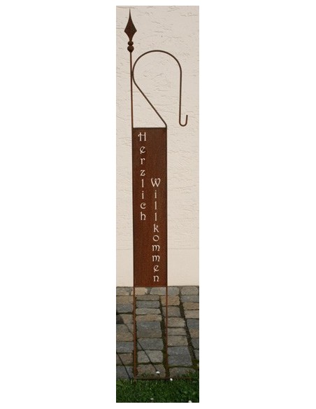 Herzlich Willkommen Gartenstecker mit Haken für Laterne