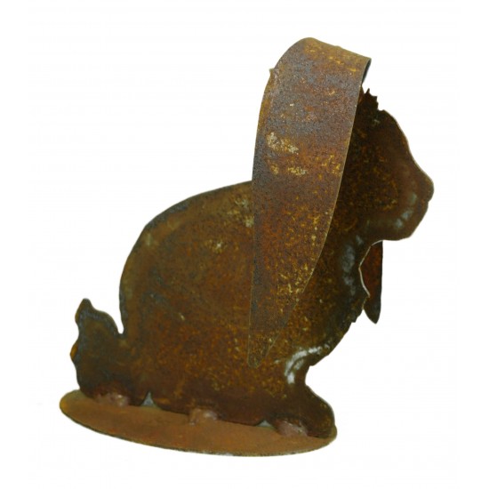 Edelrost Hase mit großen gebogenen Ohren auf Platte 16 cm hoch