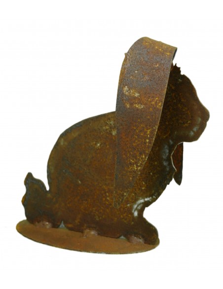 Edelrost Hase mit großen gebogenen Ohren auf Platte 16 cm hoch
