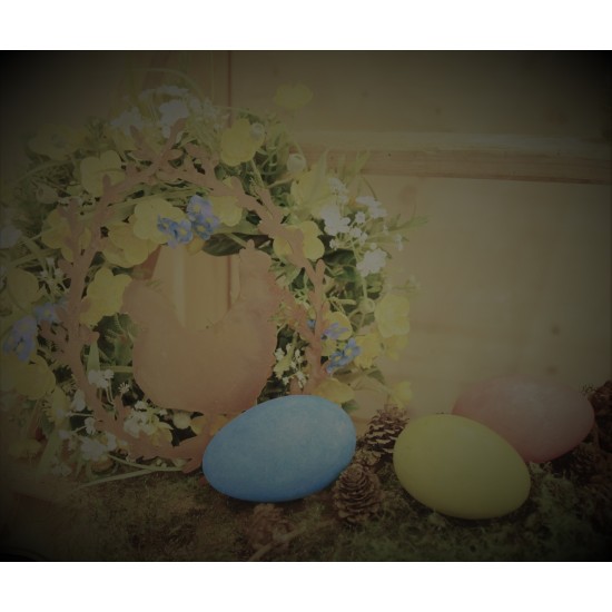 Huhn im Palmkätzchenkranz Höhe ca. 20 cm