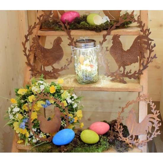 Huhn im Palmkätzchenkranz Höhe ca. 20 cm