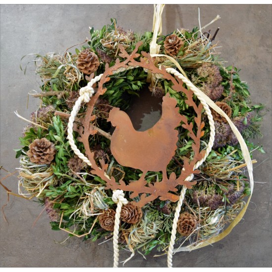 Huhn im Palmkätzchenkranz Höhe ca. 20 cm