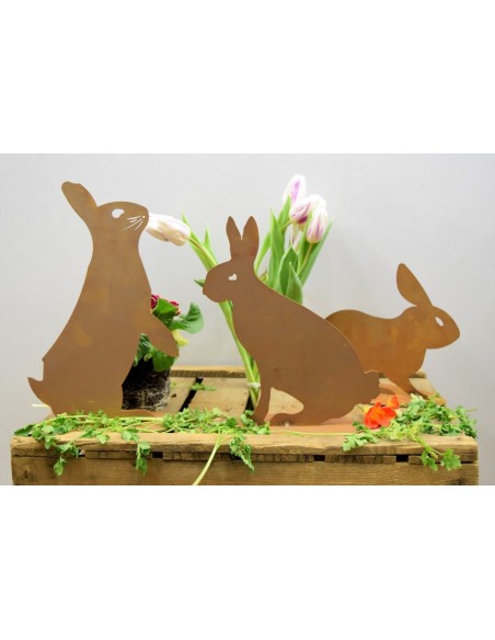 Rostiger DEKO Hase sitzend (Schattenbild) Sitzende oder lauernde Position tolle Dekoidee für Frühling und Ostern Metallhase