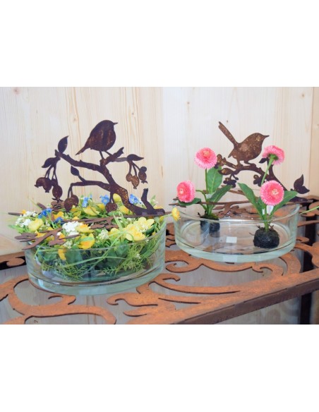 Deko Vogel auf Ast mit Hagebutten aus Edelrost -  Einzigartige Tischdeko für festliche Anlässe