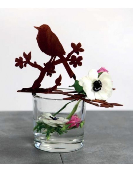 Tischdekoidee, Vogel auf Blütenast für Glasschalen oder Blumenvasen