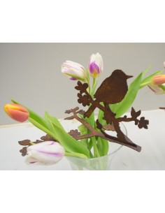 Tischdekoidee, Vogel auf Blütenast für Glasschalen oder Blumenvasen 2