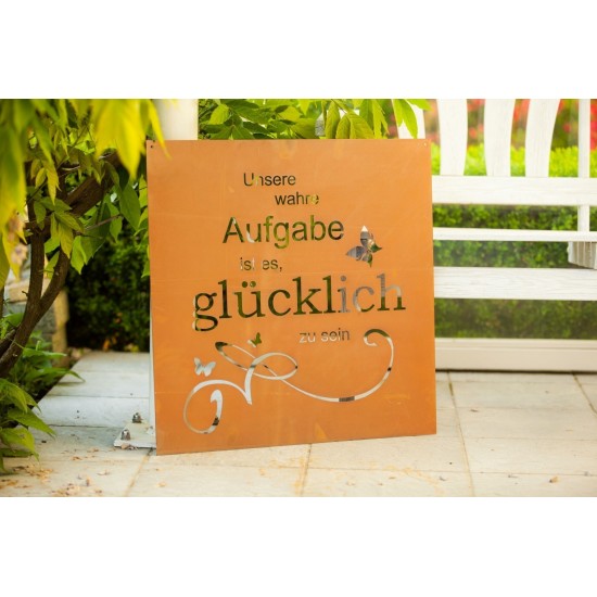 Dekoschild Gedicht "Unsere wahre Aufgabe ist es glücklich zu sein" Höhe 60 cm  Breite 60 cm 