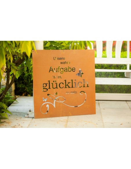Dekoschild Gedicht "Unsere wahre Aufgabe ist es glücklich zu sein" Höhe 60 cm  Breite 60 cm 
