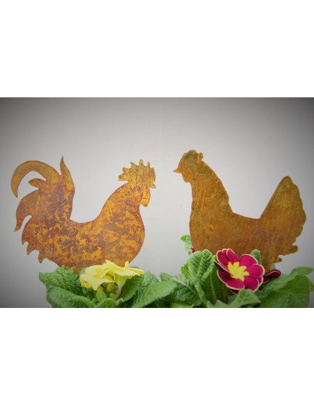 Hahn und Huhn Blumentopftstecker 2er Set  - Gesamtlänge 25 cm