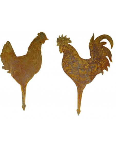 Hahn und Huhn Blumentopftstecker 2er Set  - Gesamtlänge 25 cm