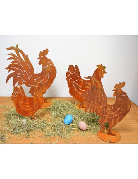 rostiger Hahn nach hinten schauend auf Platte - Höhe 55 cm - Breite 45 cm rostiger Hahn nach hinten schauend auf Platte - Höhe 55 cm - Breite 45 cm