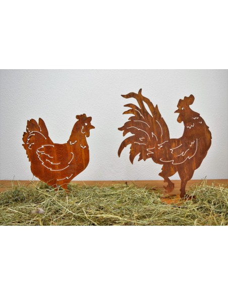 rostiger Hahn nach hinten schauend auf Platte - Höhe 55 cm - Breite 45 cm rostiger Hahn nach hinten schauend auf Platte - Höhe 55 cm - Breite 45 cm