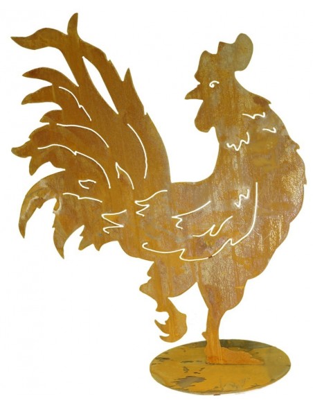 rostiger Hahn nach hinten schauend auf Platte - Höhe 55 cm - Breite 45 cm rostiger Hahn nach hinten schauend auf Platte - Höhe 55 cm - Breite 45 cm