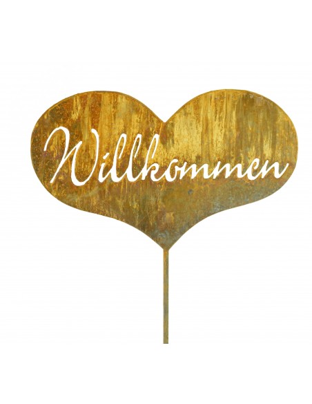 Gartenstecker Willkommen im Herz aus Rost
