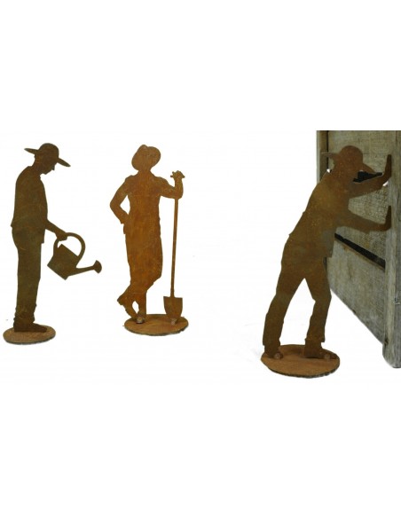 Rost Mini Gärtner "Heinz" Höhe 18 cm auf Platte Metalldeko günstig