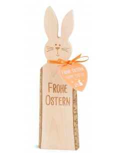 Osterhase Holz mit Spruch Frohe Ostern
