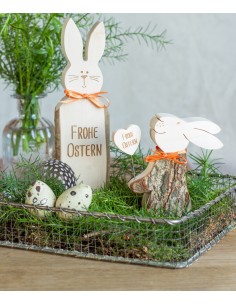 Osterhase Holz mit Spruch Frohe Ostern 2