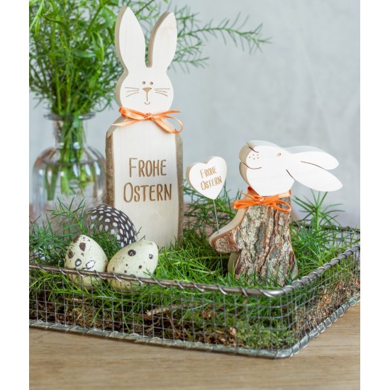 Frohe Ostern Spruch - Osterhasen Holz im Nest