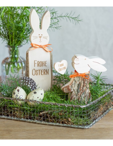 Frohe Ostern Spruch - Osterhasen Holz im Nest Frohe Ostern Spruch - Osterhasen Holz im Nest