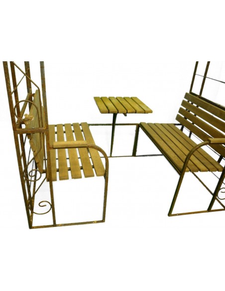 Pavillons "Carisma" mit Massivholzbank Eiche, Edelrost unbehandelt