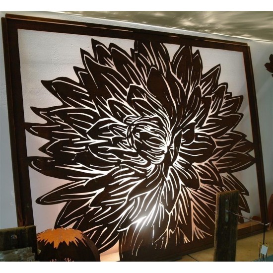 Gartendeko Rost Dahlien Paravent 1,50 x 1,20 m als Sichtschutz oder Wandbild  Edelrost 