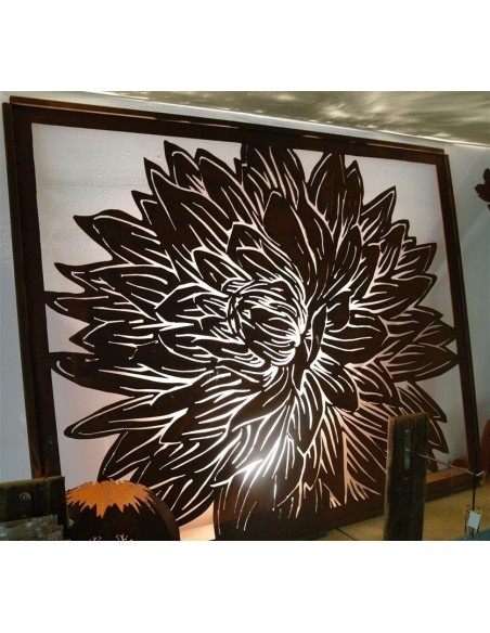 Gartendeko Rost Dahlien Paravent 1,50 x 1,20 m als Sichtschutz oder Wandbild  Edelrost 