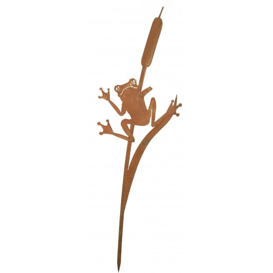 Gartenstecker Frosch an Schilfkolben hängend 90 cm hoch