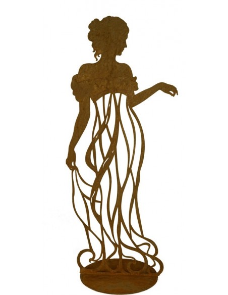 Rankhilfe Metall als Silhuette einer französischen Dame im Kleid "Signorina anmutig" auf Platte