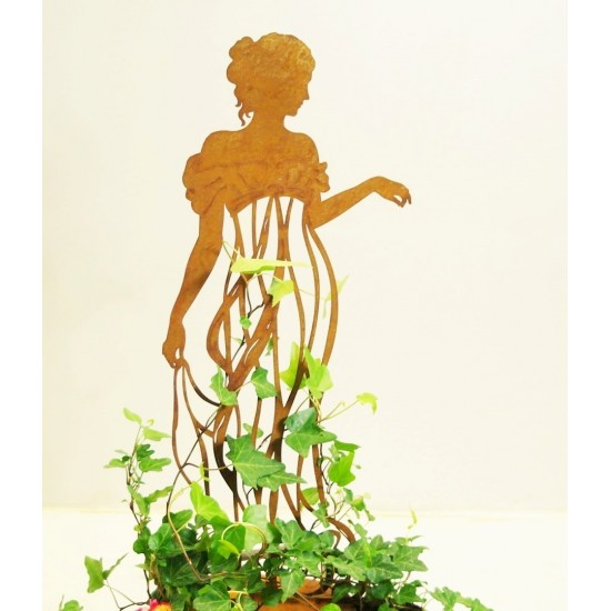 Rankhilfe Metall als Silhuette einer französischen Dame im Kleid "Signorina anmutig" auf Platte