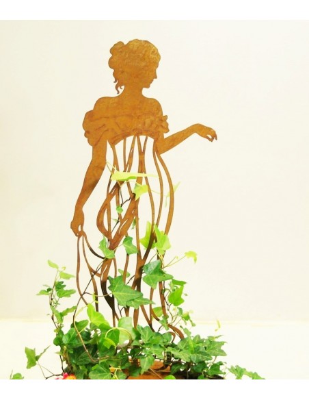 Rankhilfe Metall als Silhuette einer französischen Dame im Kleid "Signorina anmutig" auf Platte