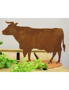 dekorative Edelrost Mini Kuh stehend auf Platte, Höhe 16 cm