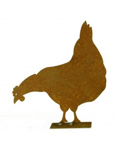 Edelrost Huhn, pickend, Höhe 25 cm, auf Platte
