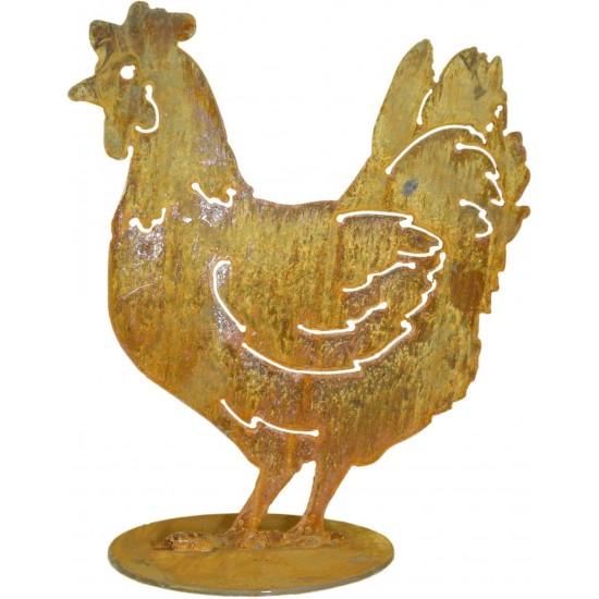 Henne mit Ausschnitten auf Platte groß - Höhe 30 cm - Breite 26 cm (Neue Variante) 