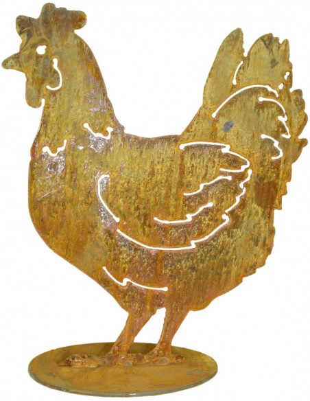 Henne mit Ausschnitten auf Platte groß - Höhe 30 cm - Breite 26 cm (Neue Variante) 