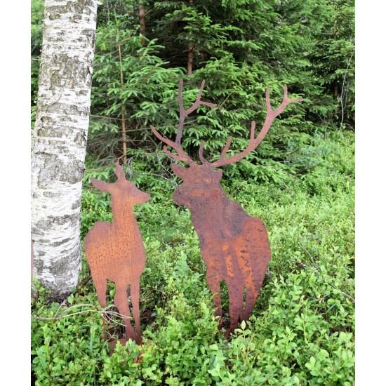 Edelrost Hirsch von vorne, 100cm hoch Breite 52cm, mit Platte