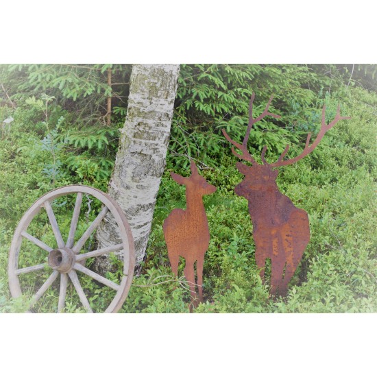 Edelrost Hirsch von vorne, 100cm hoch Breite 52cm, mit Platte