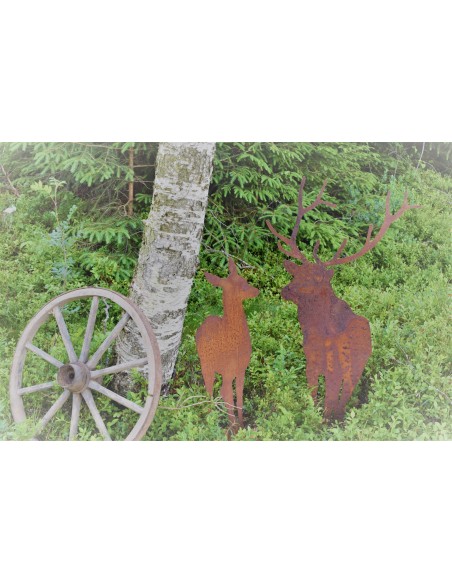 Edelrost Hirsch von vorne, 100cm hoch Breite 52cm, mit Platte