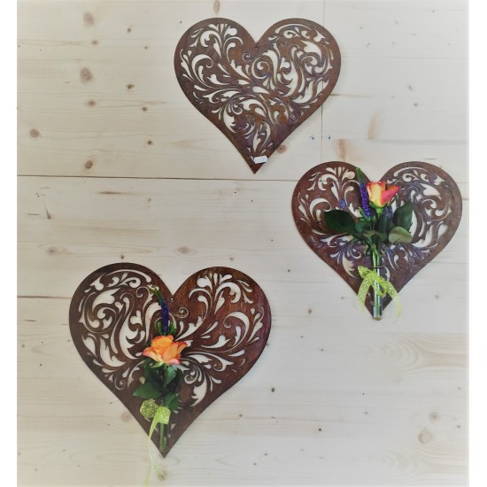 Edelrost Barock Herz Ø 35 cm (groß) zum Hängen oder Wandbefestigung - aufwändiges Muster