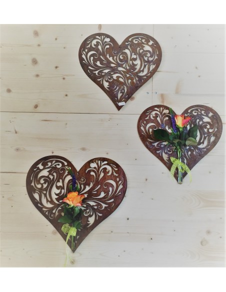 Edelrost Barock Herz Ø 35 cm (groß) zum Hängen oder Wandbefestigung - aufwändiges Muster