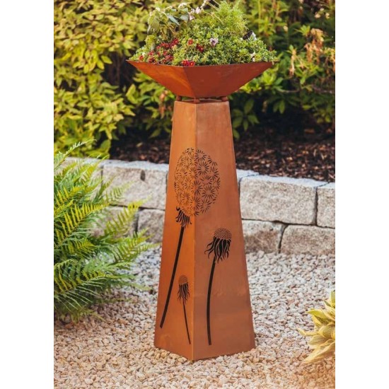 ROSTSÄULE „PUSTEBLUME“ Höhe 116 cm incl Schlale 44 x 44 cm